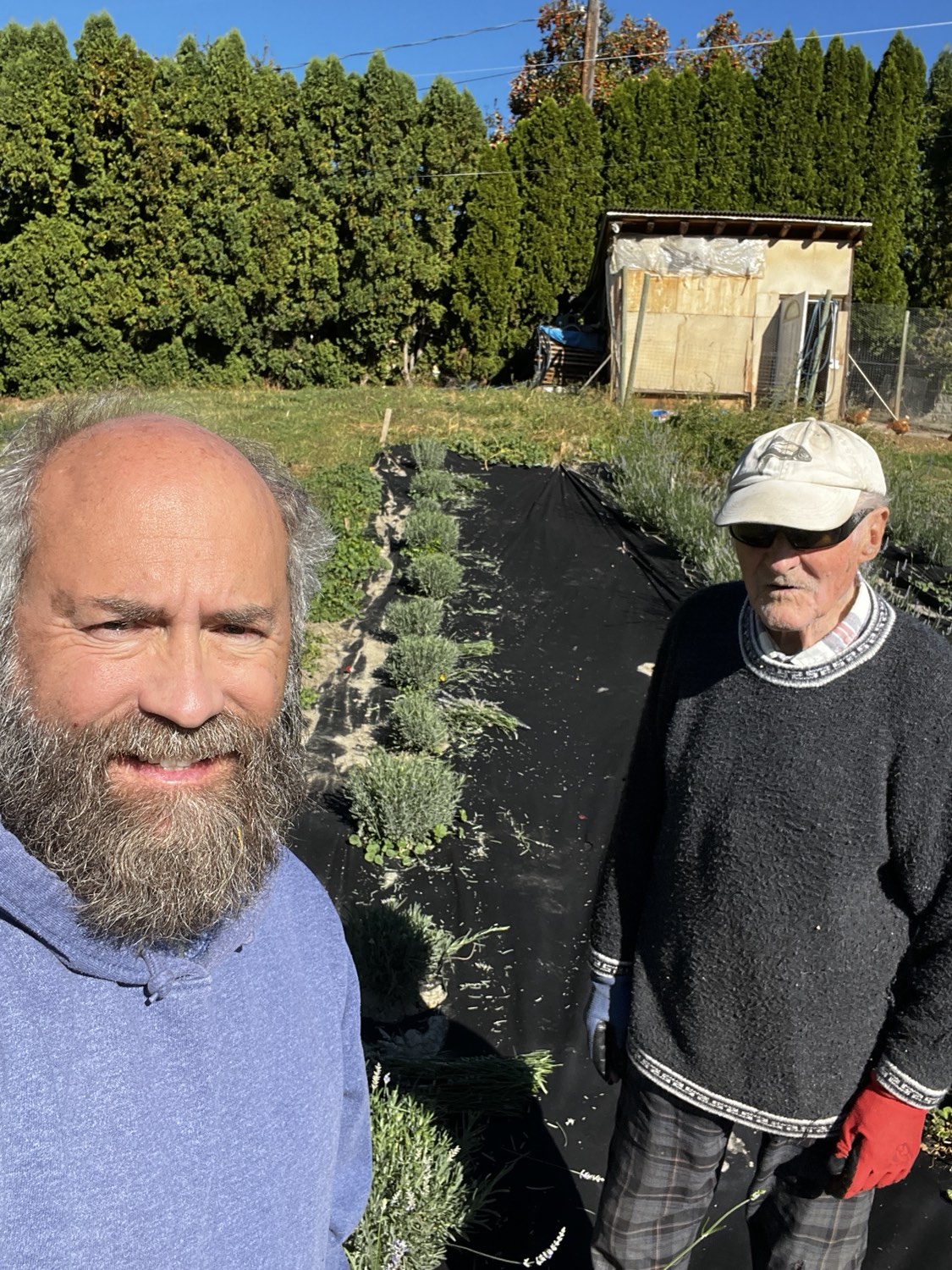 Nelson Jatel and his father by the lavender field, two generations of the farm